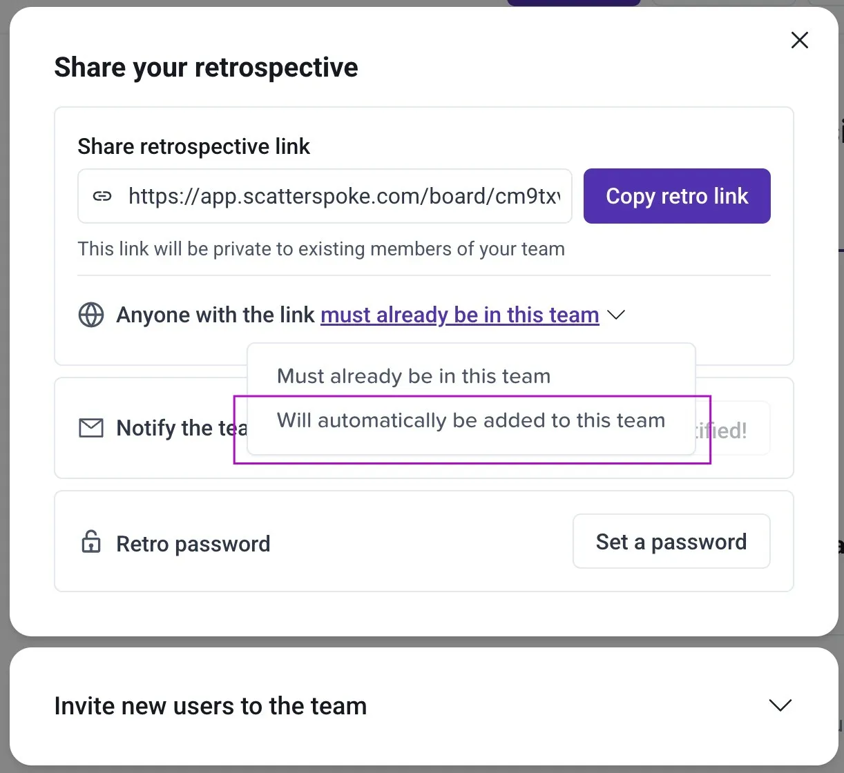 Configure the link to automatically add people to your team