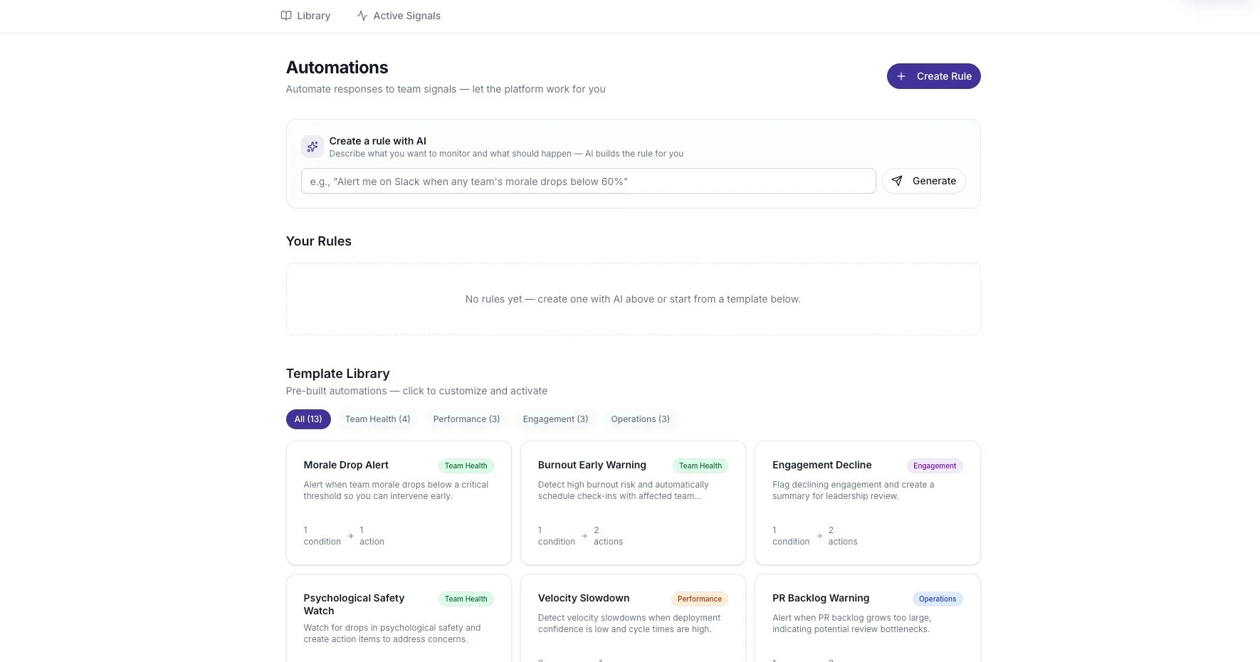 The automation library and rule creation controls.
