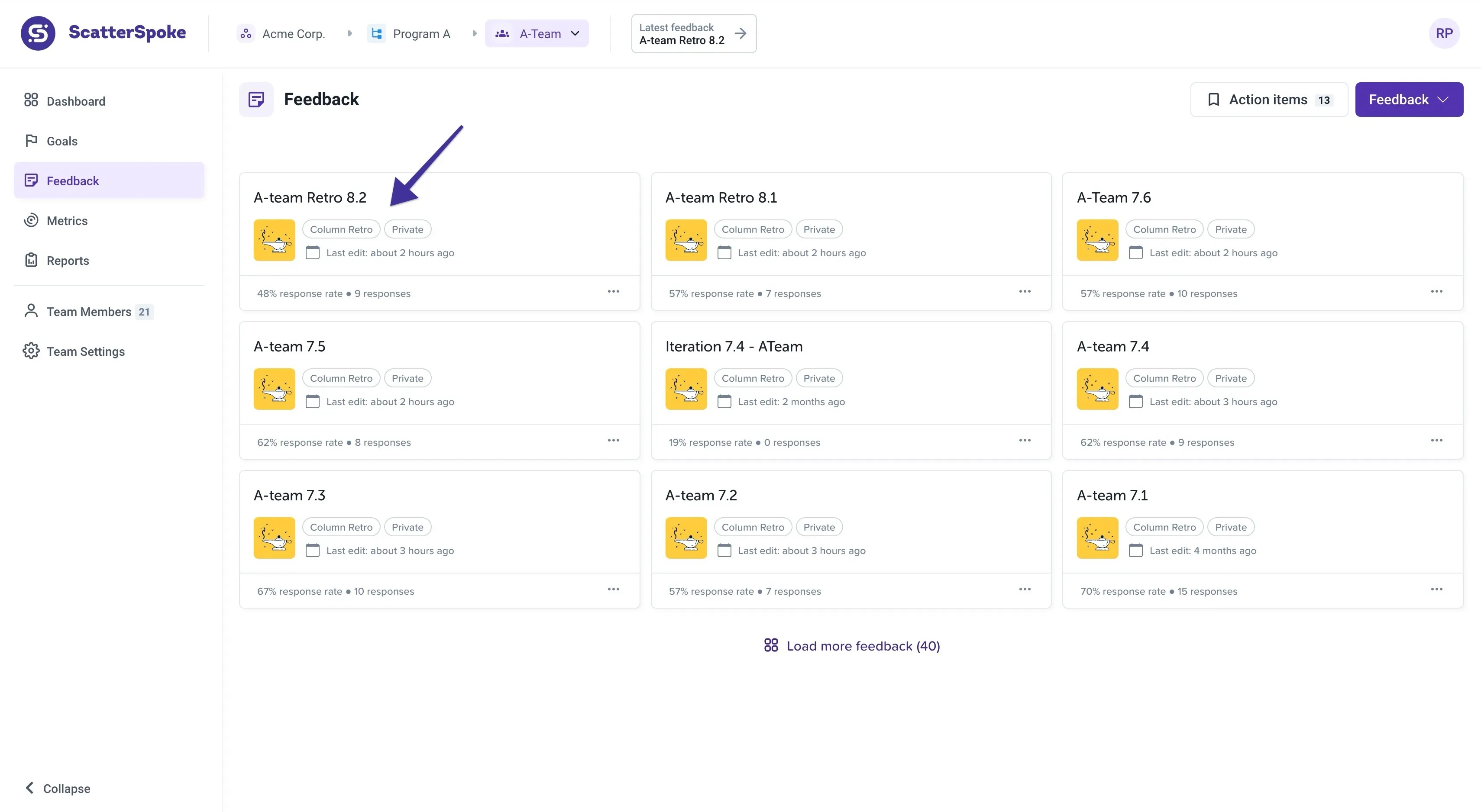 Join a retrospectie from the Feedback page