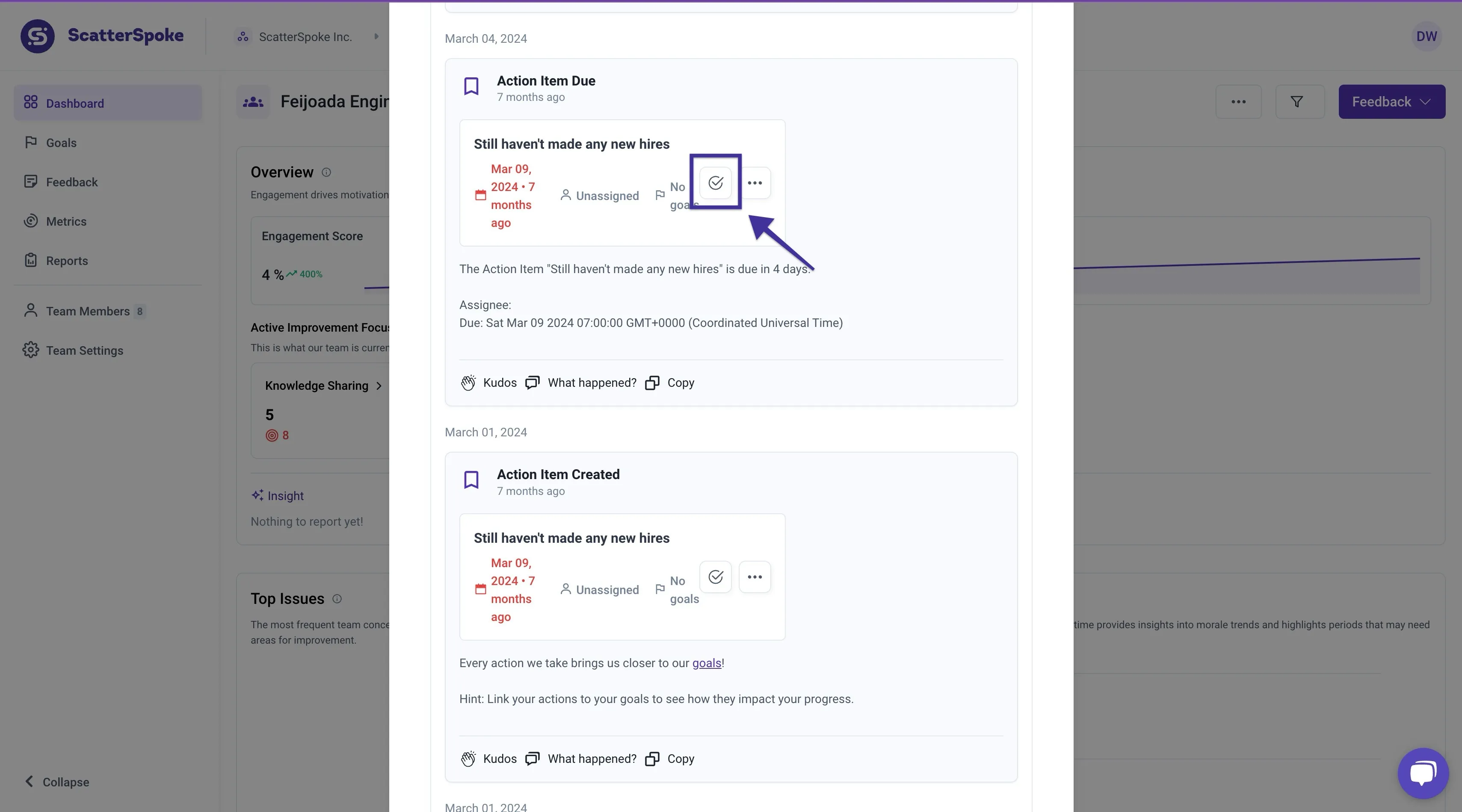 Resolve an Action Item in the Activity Feed