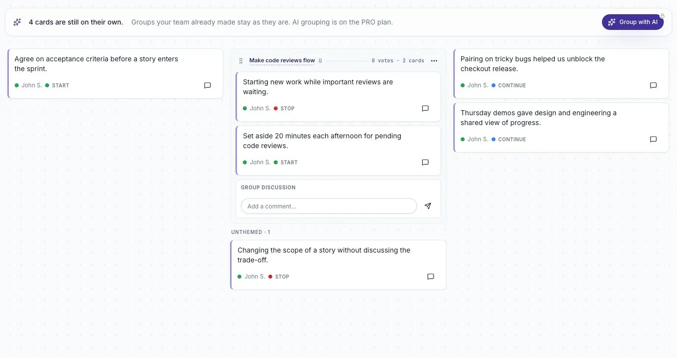 A manually named group brings a review problem and an improvement idea together.
