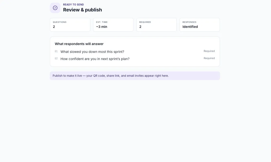 The survey review step before publishing.